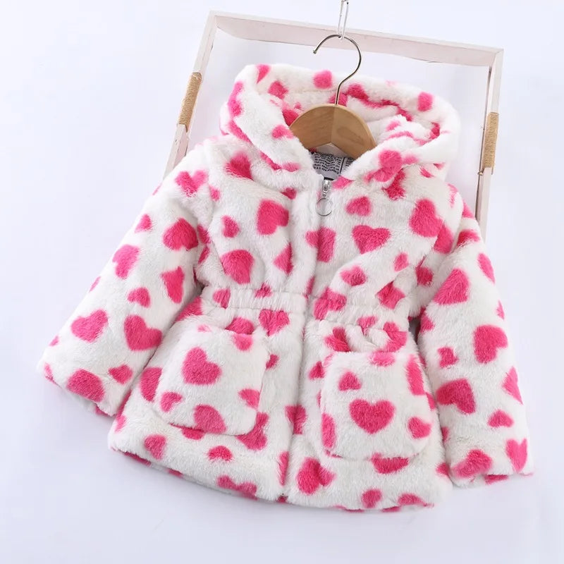 Baby Girls Sherpa Hooded Winter Coat with Pockets – Soft Plush Zip-Up Jacket