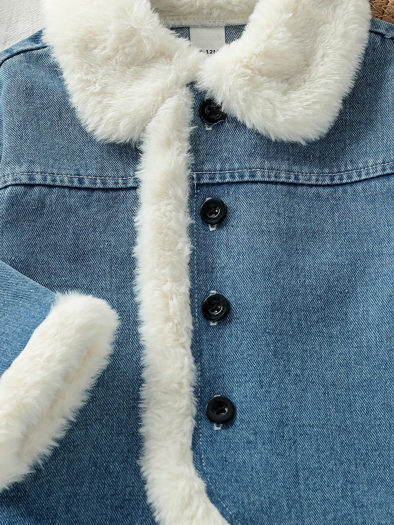Baby Girl Fleece-Lined Denim Jacket with Button Front – Cozy Winter Coat (6 Months–3 Years)