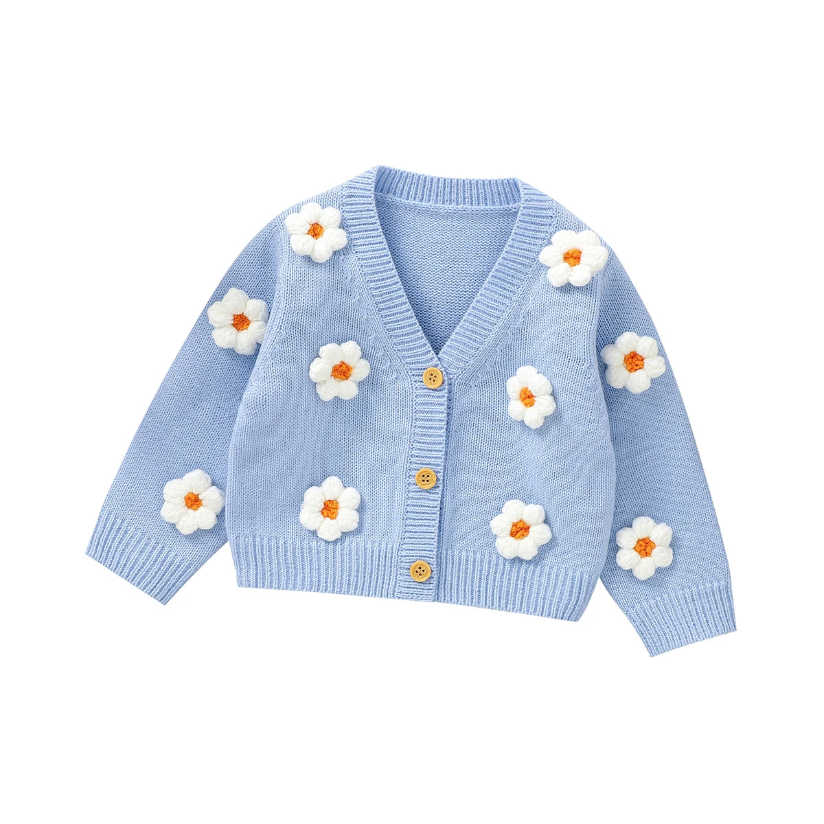 3D Daisy V-Neck Knit Cardigan for Baby Girls