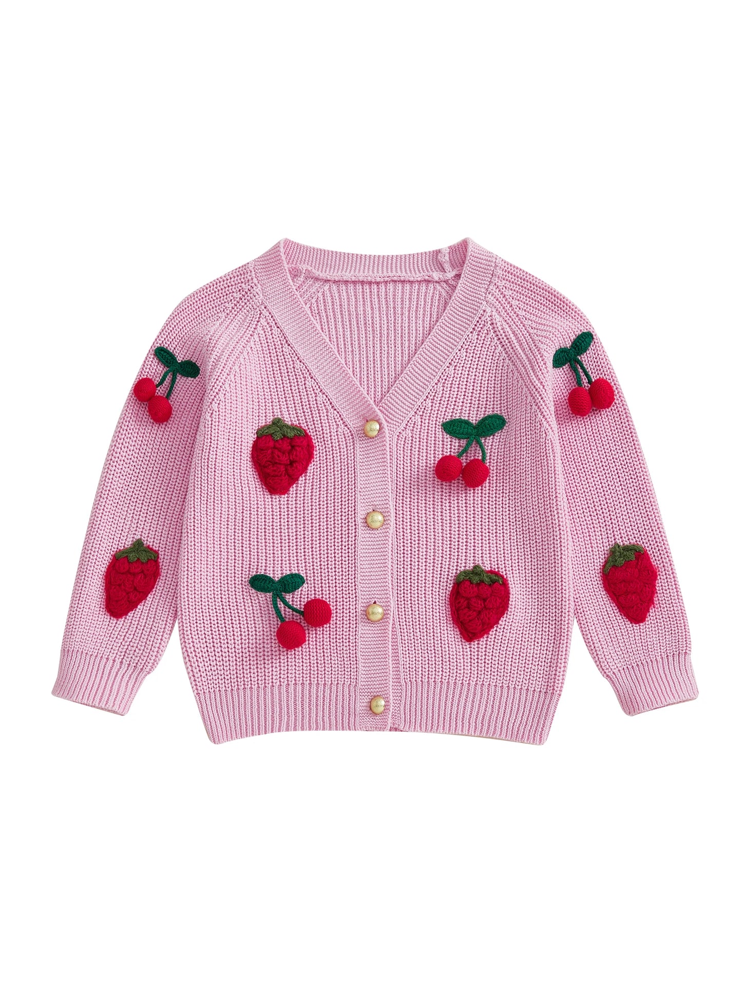 Cherry Knit Button-Up Cardigan for Toddlers and Kids – Soft V-Neck Sweater
