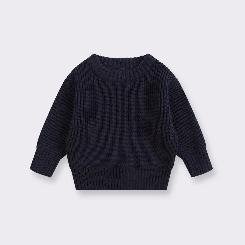 Chunky Ribbed Crewneck Cotton Sweater for Babies & Kids
