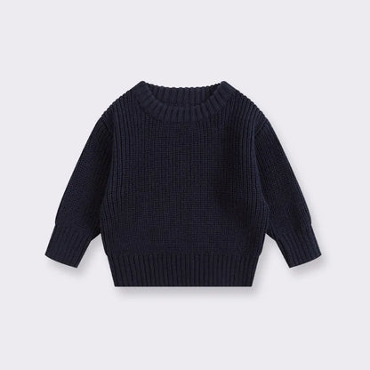 Chunky Ribbed Crewneck Cotton Sweater for Babies & Kids