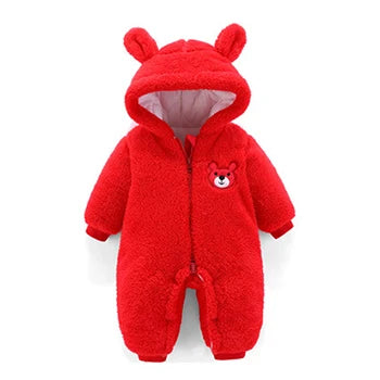 Plush Bear-Ear Fleece Baby Romper