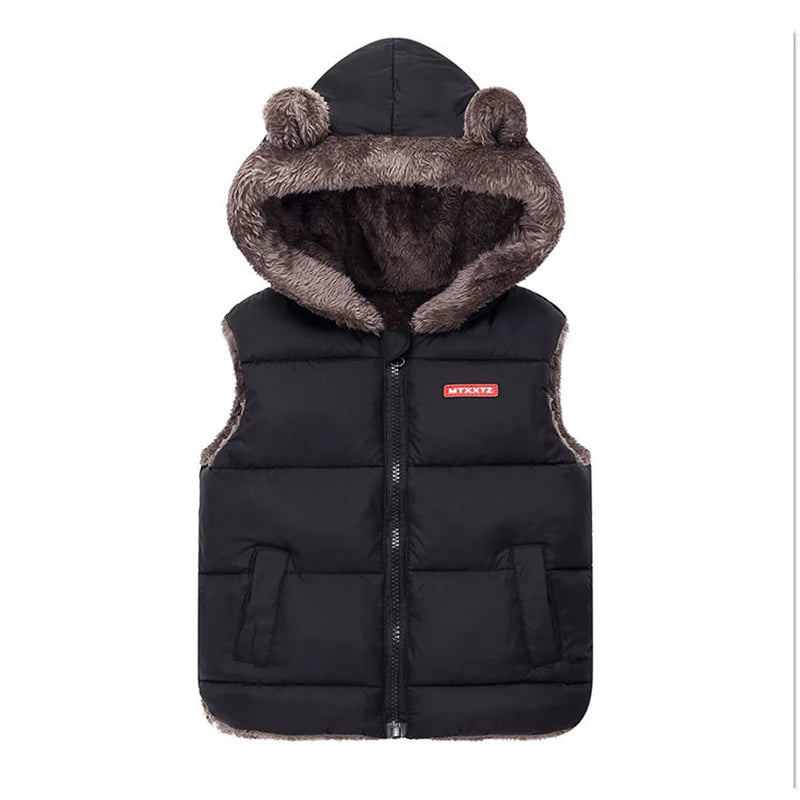 Bear Ear Faux Fur Hooded Puffer Vest for Boys