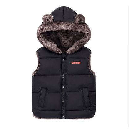 Bear Ear Faux Fur Hooded Puffer Vest for Boys