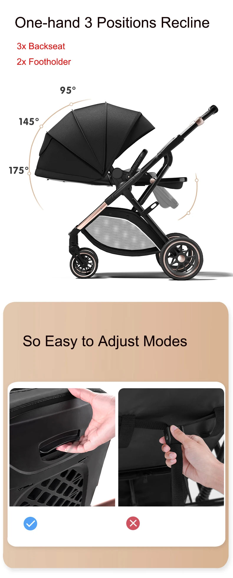 High Landscape Convertible Stroller with Reversible Seat – All-Terrain Wheels & 3-Position Recline