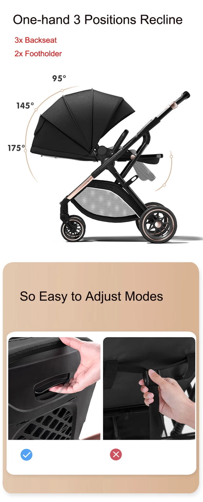 High Landscape Convertible Stroller with Reversible Seat – All-Terrain Wheels & 3-Position Recline