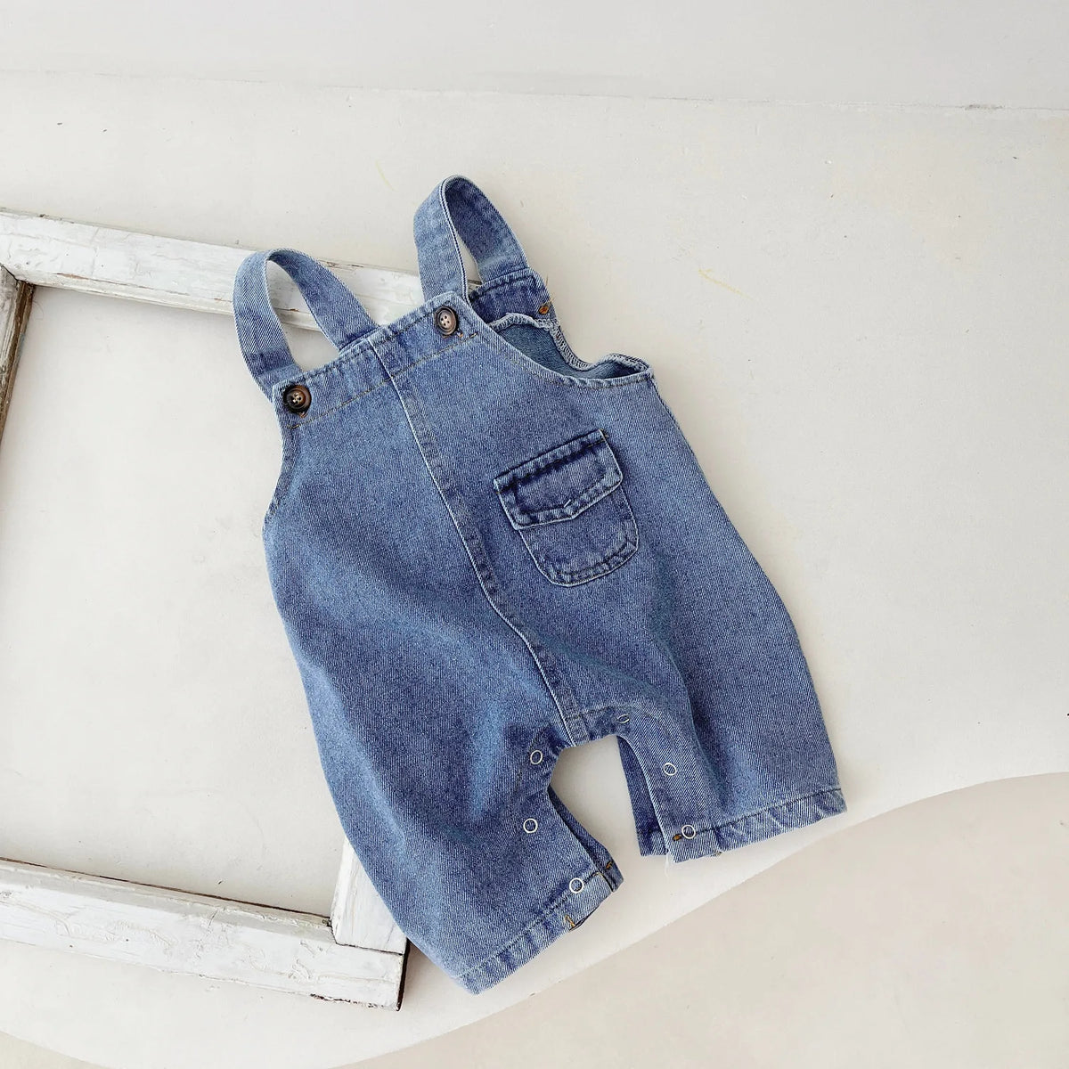 Striped Layering Tee & Denim Shortall Romper Set