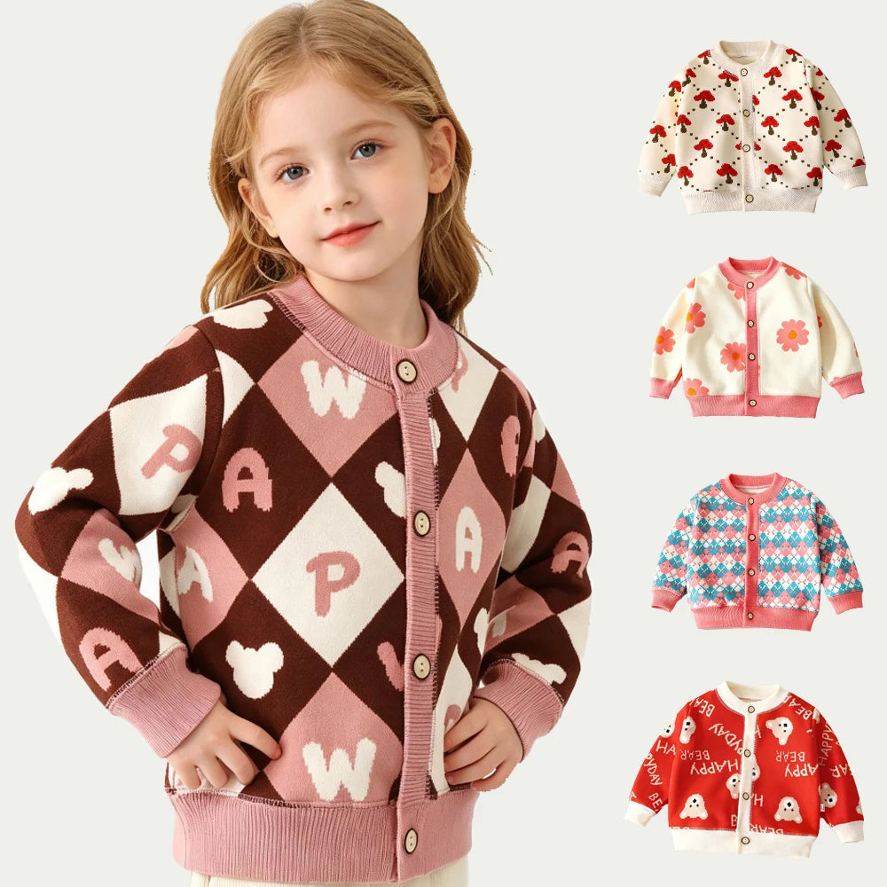 Colorful Print Button Cardigan for Girls