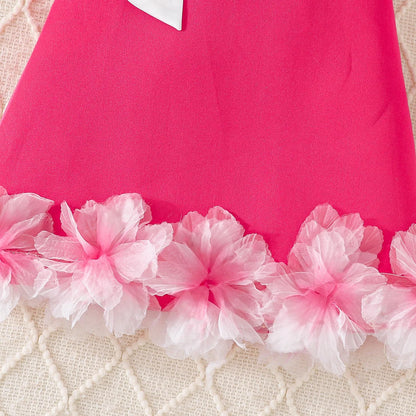 Flower-Shoulder A-Line Party Dress for Girls