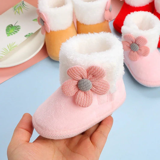 Plush Winter Baby Booties with Pom-Pom – Soft, Warm First Walker Shoes