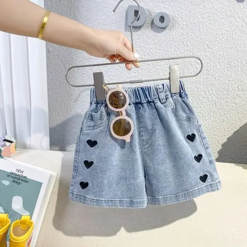 Playful Detail Denim Shorts for Girls