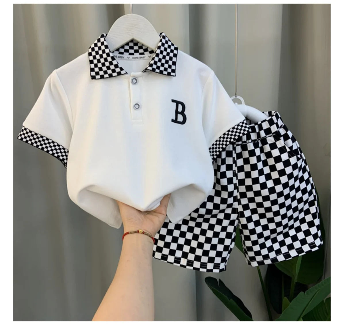 Checkerboard Polo Shirt & Shorts Set for Boys