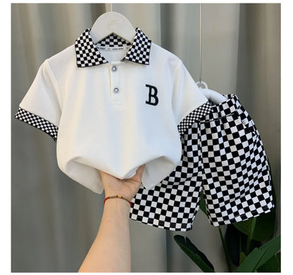 Checkerboard Polo Shirt & Shorts Set for Boys