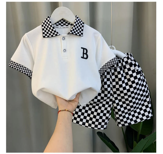 Checkerboard Polo Shirt & Shorts Set for Boys