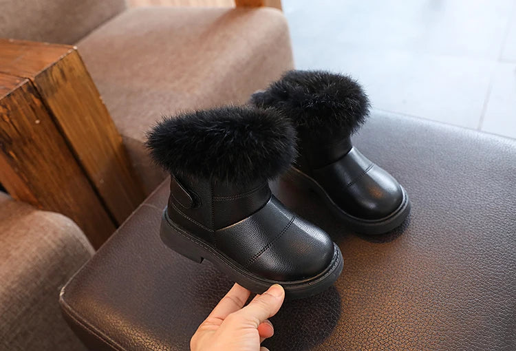 Girls' Faux Fur Trim Snow Boots – Warm Winter Ankle Boots for Toddlers & Little Girls