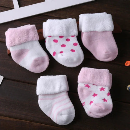 Cozy Fold-Over Cuff Baby Socks – 5-Pack