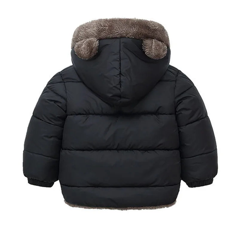Plush-Lined Bear Hood Winter Jacket for Kids