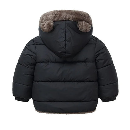 Plush-Lined Bear Hood Winter Jacket for Kids