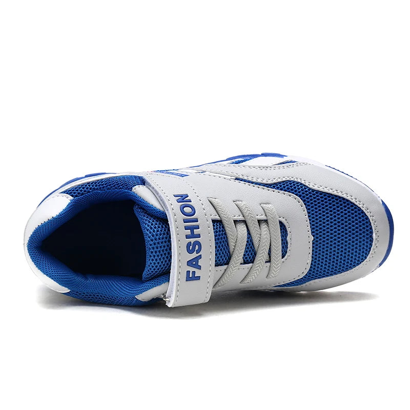 Blue Mesh Hook-and-Loop Sneakers for Boys