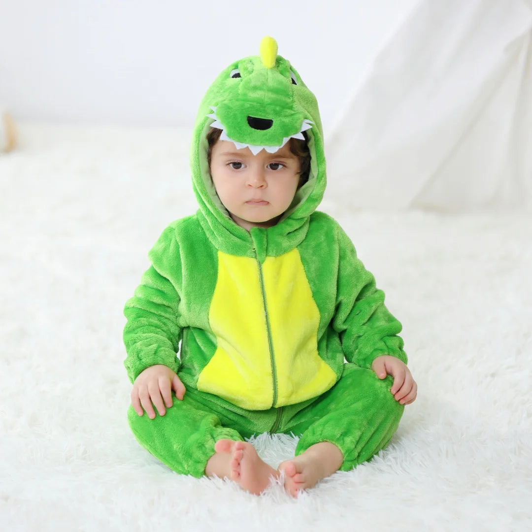 Plush Dinosaur Hooded Baby Romper