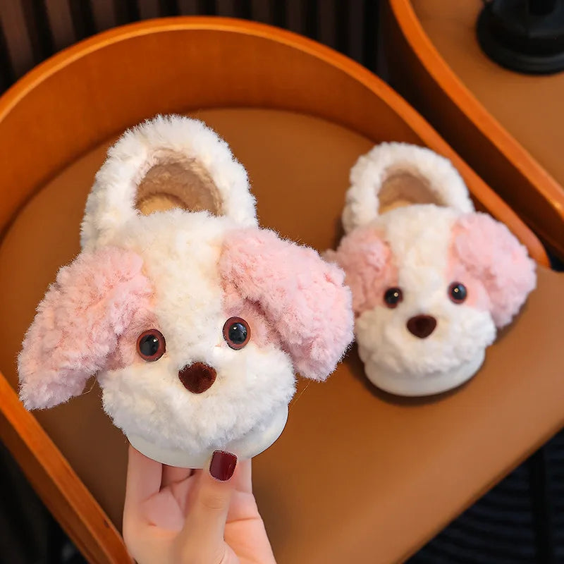 Plush Puppy Indoor Slippers for Toddlers & Kids – Warm, Non-Slip House Shoes