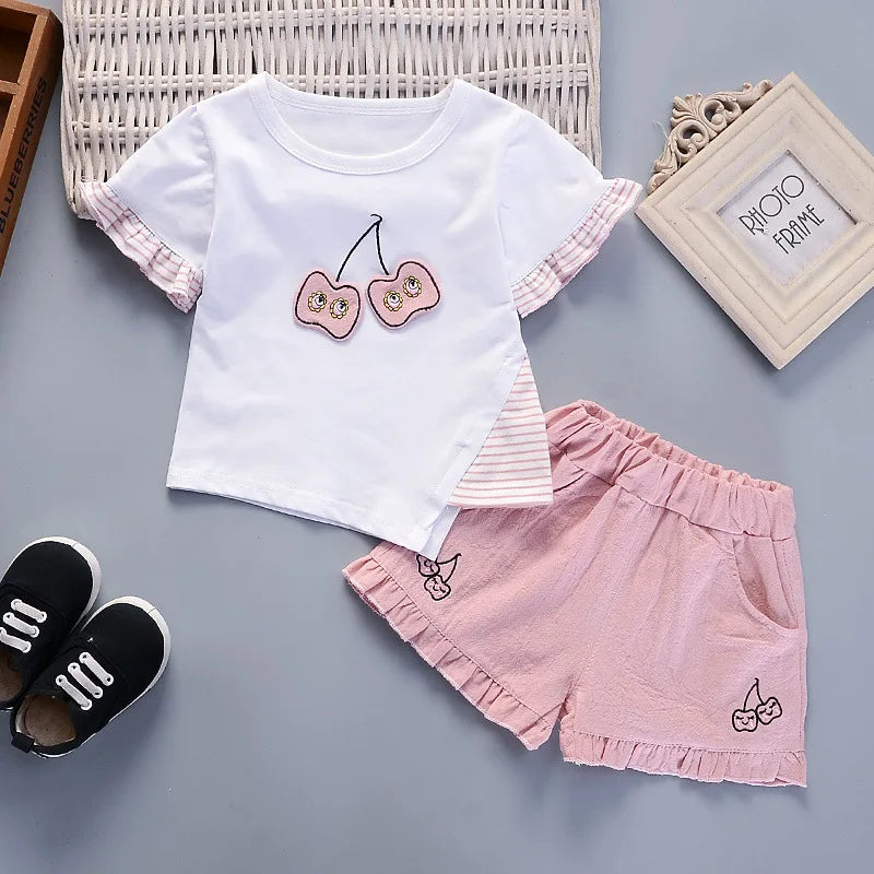 Ice Cream Ruffle Tee & Pink Shorts Set for Girls