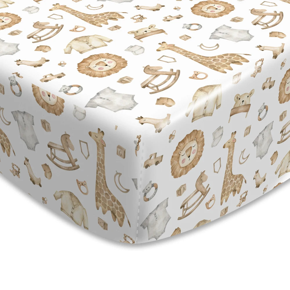 Woodland Adventure & Teddy Bear Print Fitted Crib Sheet
