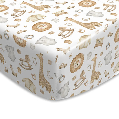 Woodland Adventure & Teddy Bear Print Fitted Crib Sheet