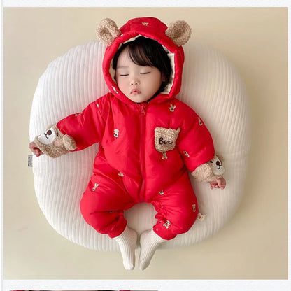 Bear Ear Puffer Hooded Romper for Babies