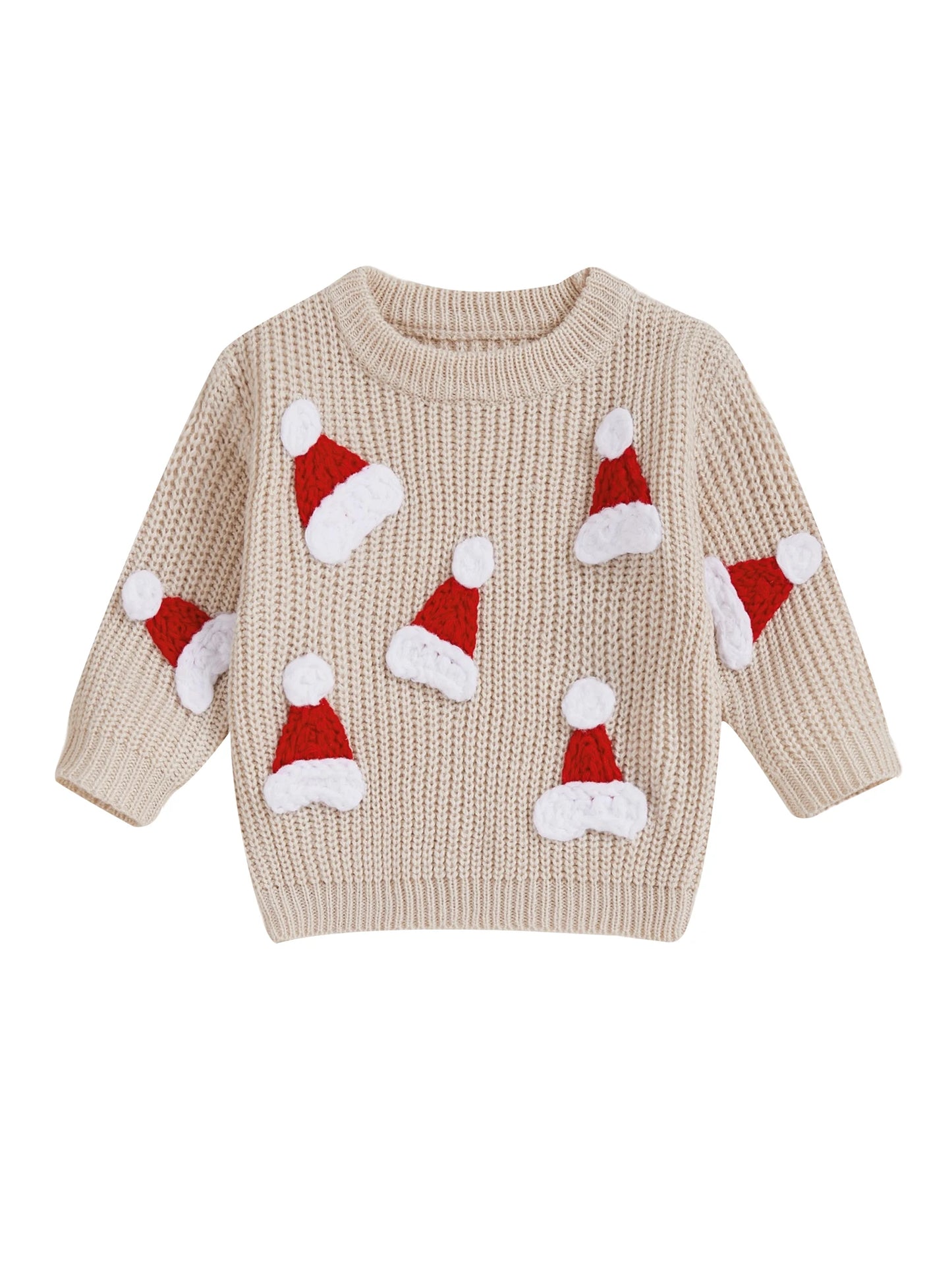 Baby Christmas Knit Sweater – Santa Hat & Tree Embroidery Crewneck (0–18 Months)