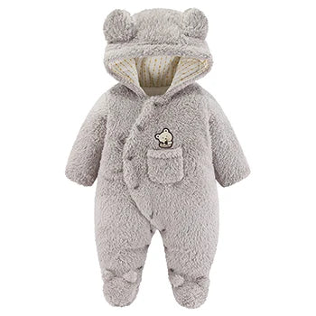 Bear Ear Plush Hooded Footie Romper for Babies