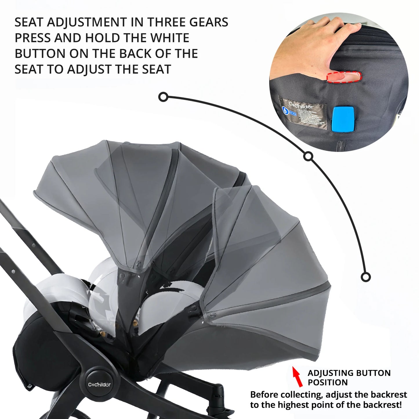 Reversible High-View Stroller with Car Seat Attachment – Adjustable Backrest, One-Click Fold Pushchair