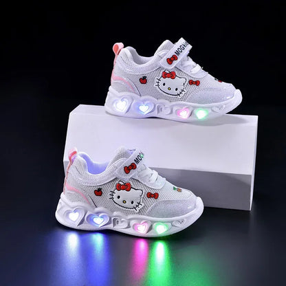 Girls' Heart LED Light-Up Sneakers with Cartoon Graphic | Breathable Low-Top Kids Shoes