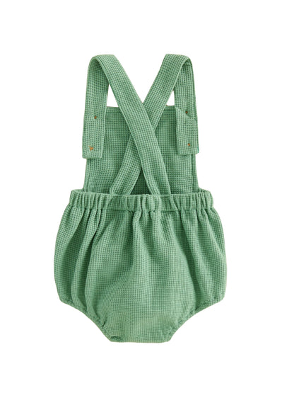 Dino Half-Birthday Waffle-Knit Overall Romper for Baby Boys