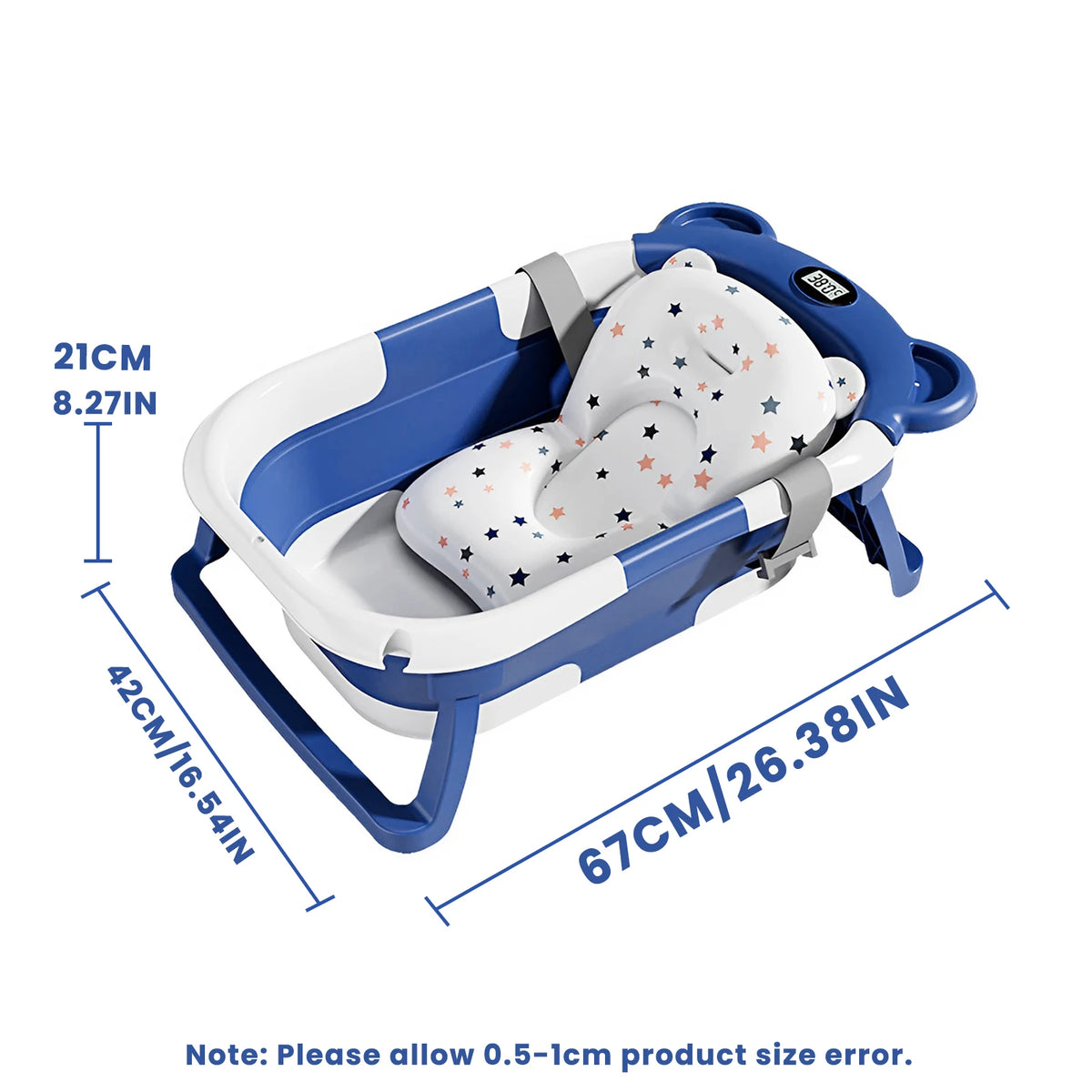 Foldable Baby Bathtub with Temperature Display & Bath Cushion
