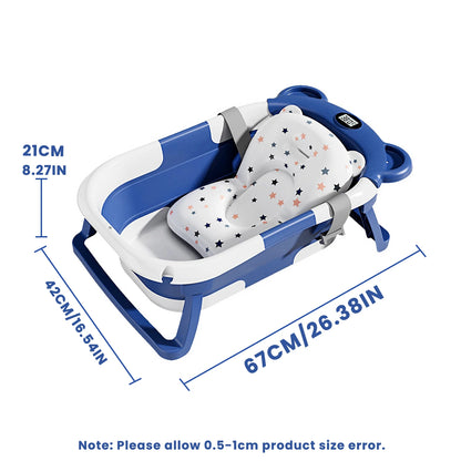 Foldable Baby Bathtub with Temperature Display & Bath Cushion