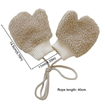 Plush Lamb Wool Baby Mittens – Cozy Full-Finger Winter Gloves with Strap (1–3 Years)