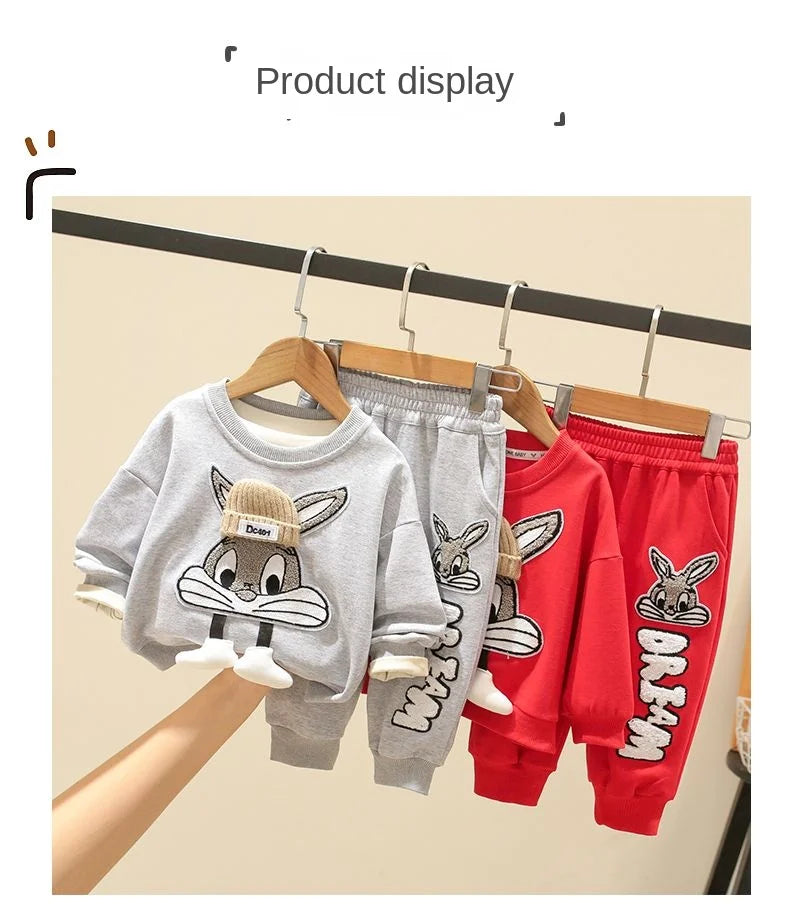 Cartoon Bunny Sweatshirt & Jogger Set for Kids – Cozy 2-Piece Outfit (Ages 2–7)