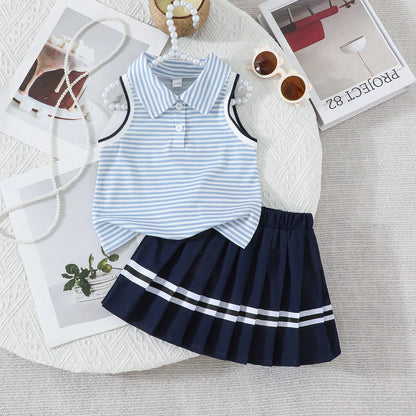 Rosette Ruffle Top & Pleated Skirt Set for Baby Girls