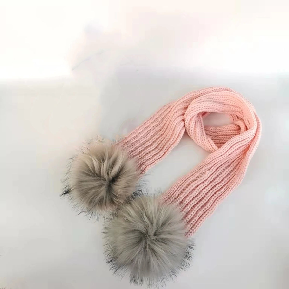 Double Pom Knit Beanie & Scarf Set with Bow