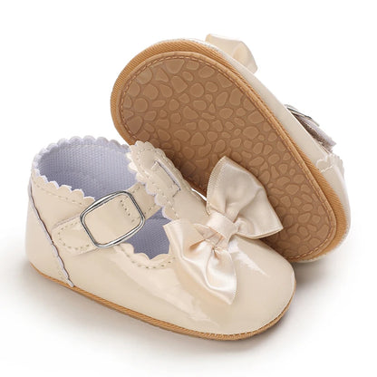 Scalloped T-Strap Baby Mary Jane Shoes with Bows & Cutout Details