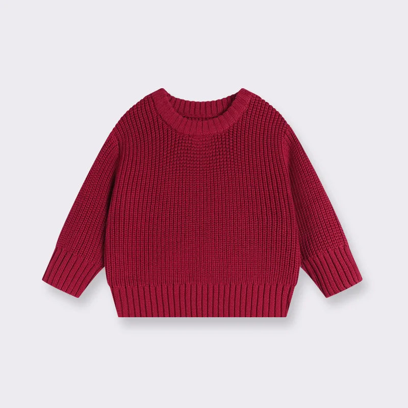 Chunky Ribbed Crewneck Cotton Sweater for Babies & Kids