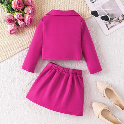 3D Rose Girls’ Blazer & Pleated Skirt Set