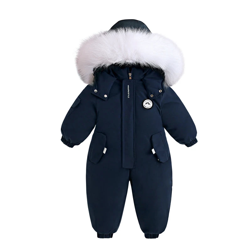 Fluffy-Trim Hooded Winter Snowsuit for Toddlers