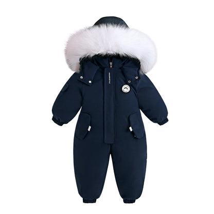 Fluffy-Trim Hooded Winter Snowsuit for Toddlers