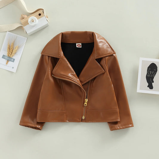 Classic Moto Kids’ Faux Leather Jacket with Gold-Tone Zip