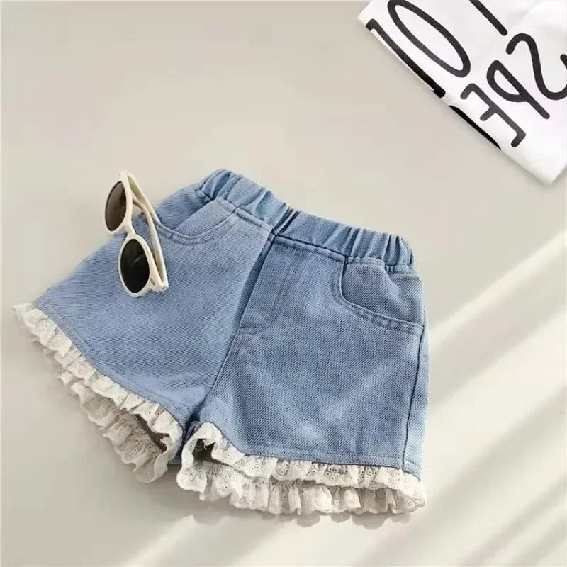 Playful Detail Denim Shorts for Girls