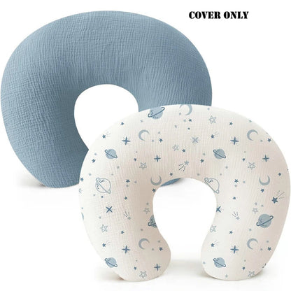 U-Shaped Cotton Muslin Nursing Pillow Cover with Floral & Solid Prints