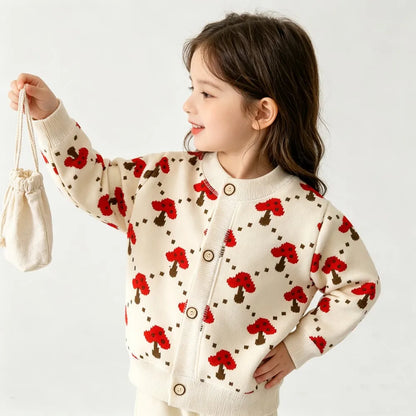 Colorful Print Button Cardigan for Girls